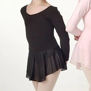 PrimaSoft Black Long Sleeve Pinch Front Skirted Leotard